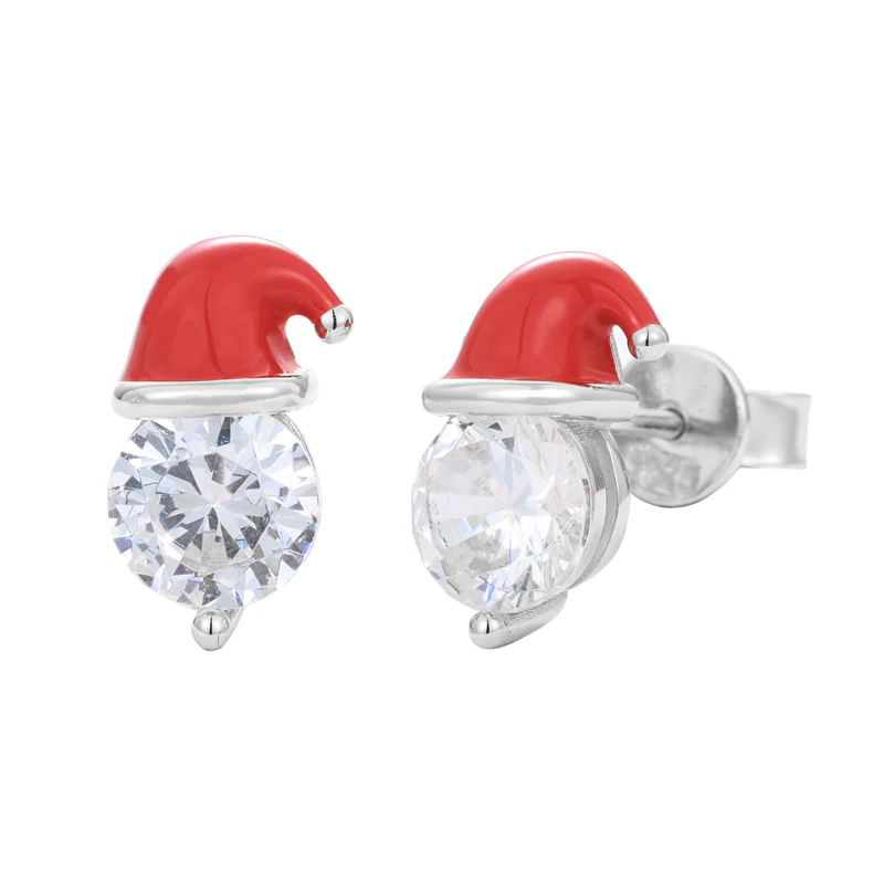 1CT MOISSANITE CHRISTMAS SANTA HAT STUD EARRING IN STERLING SILVER - Image 2