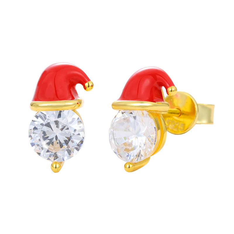 1CT MOISSANITE CHRISTMAS SANTA HAT STUD EARRING IN STERLING SILVER - Image 3