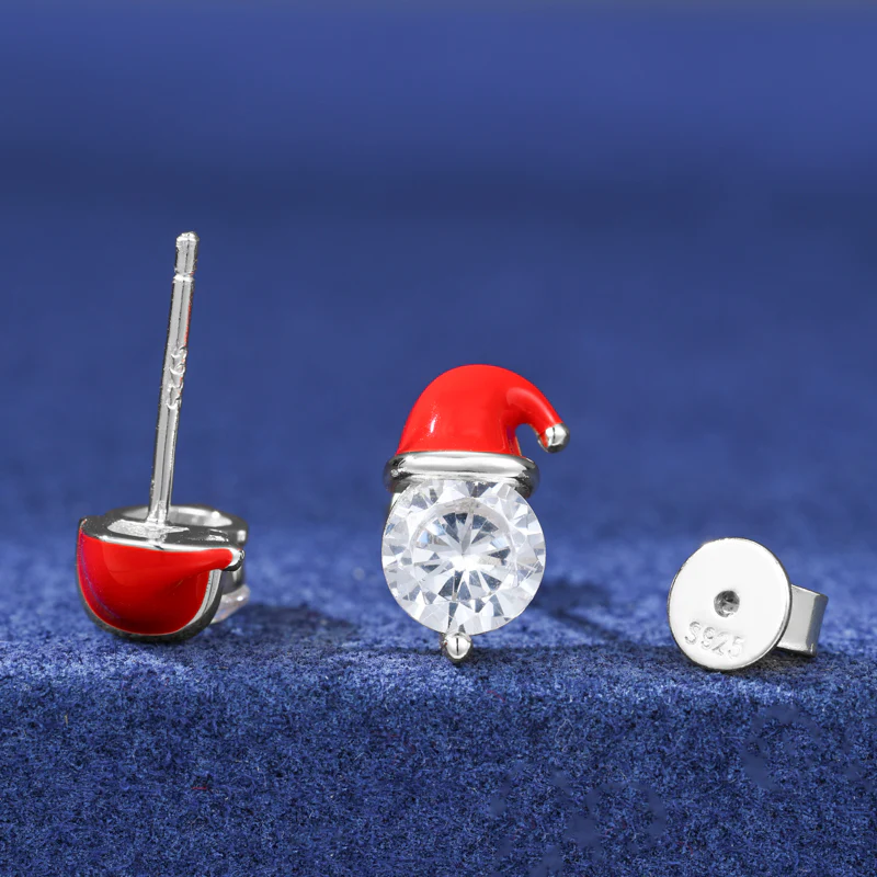 1CT MOISSANITE CHRISTMAS SANTA HAT STUD EARRING IN STERLING SILVER - Image 4