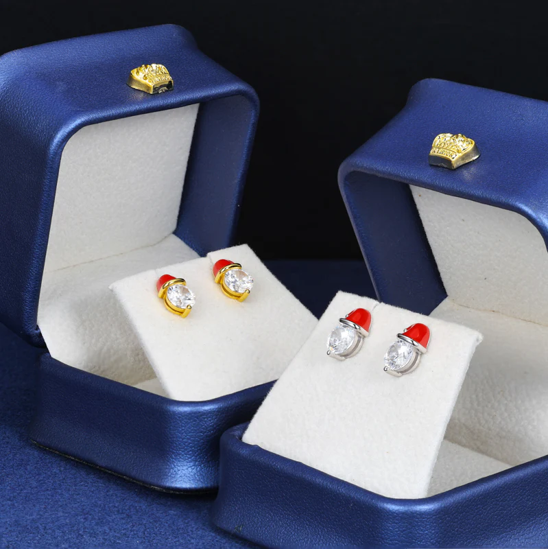 1CT MOISSANITE CHRISTMAS SANTA HAT STUD EARRING IN STERLING SILVER - Image 5