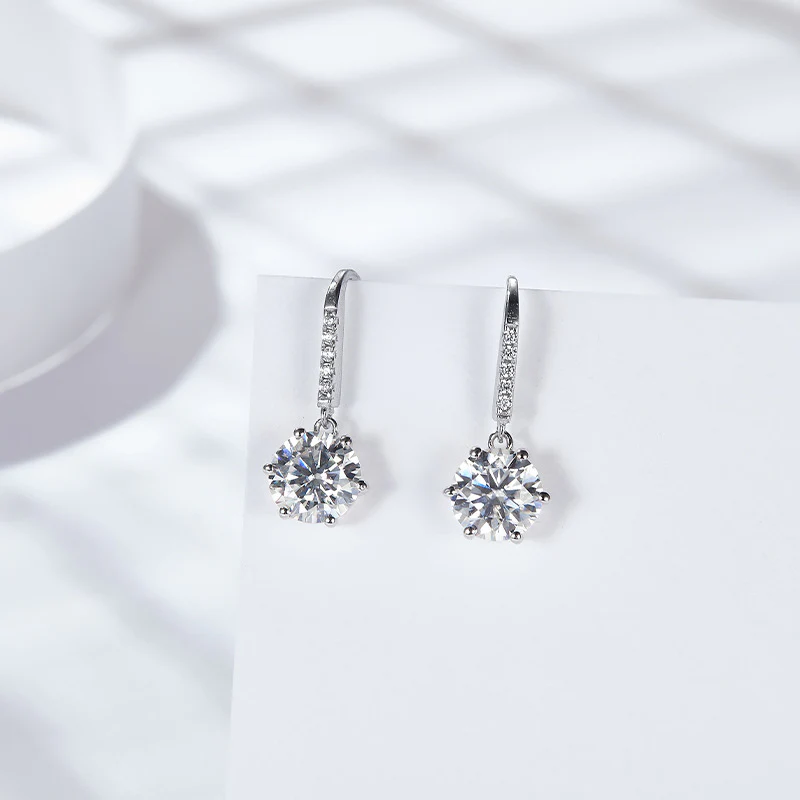 1CT ROUND CUT MOISSANITE DROP EARRINGS IN STERLING SILVER - Image 2