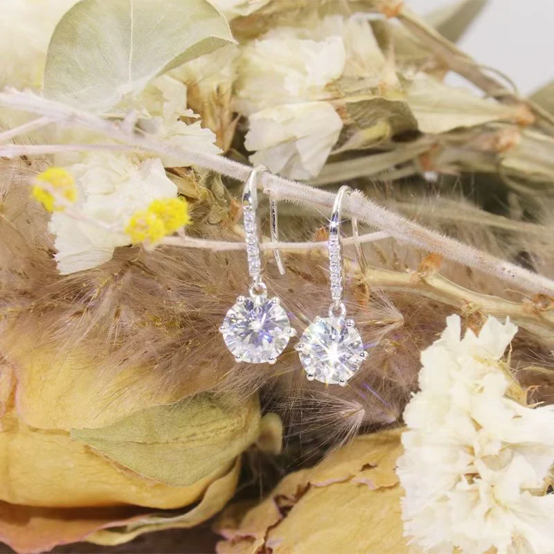 1CT ROUND CUT MOISSANITE DROP EARRINGS IN STERLING SILVER - Image 3