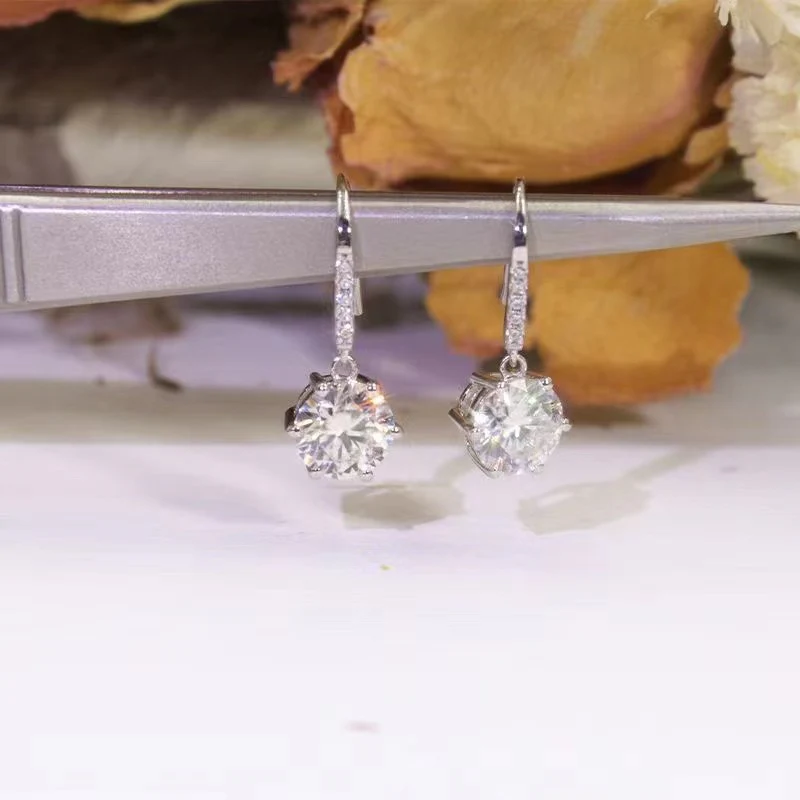 1CT ROUND CUT MOISSANITE DROP EARRINGS IN STERLING SILVER - Image 4