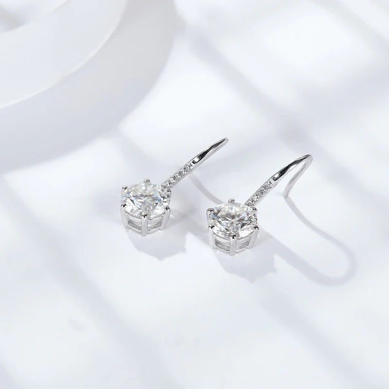 1CT ROUND CUT MOISSANITE DROP EARRINGS IN STERLING SILVER - Image 5