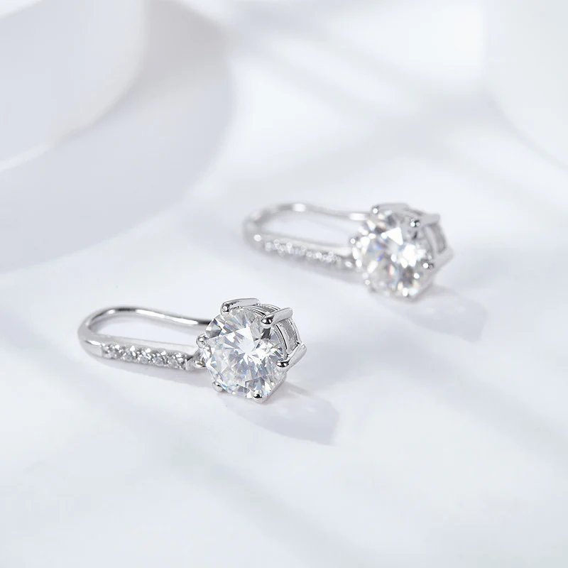 1CT ROUND CUT MOISSANITE DROP EARRINGS IN STERLING SILVER - Image 6