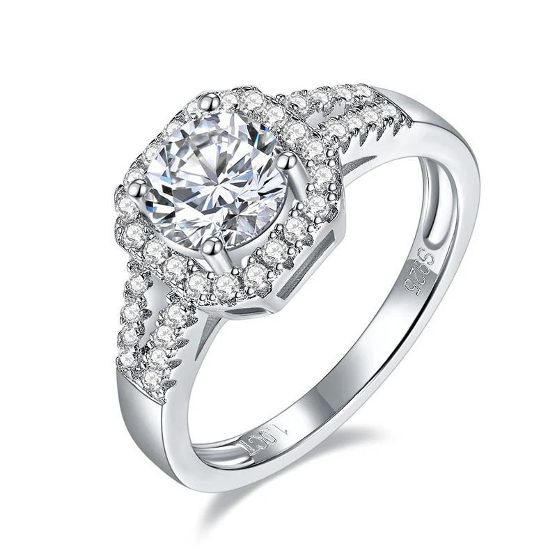 1CT ROUND MOISSANITE DIAMOND HALO OCTAGON RING IN STERLING SILVER