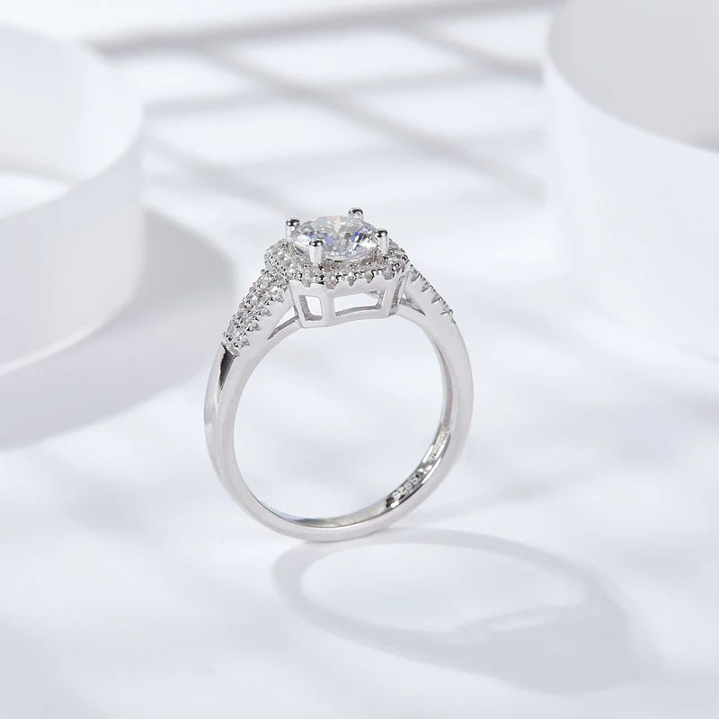 1CT ROUND MOISSANITE DIAMOND HALO OCTAGON RING IN STERLING SILVER - Image 3