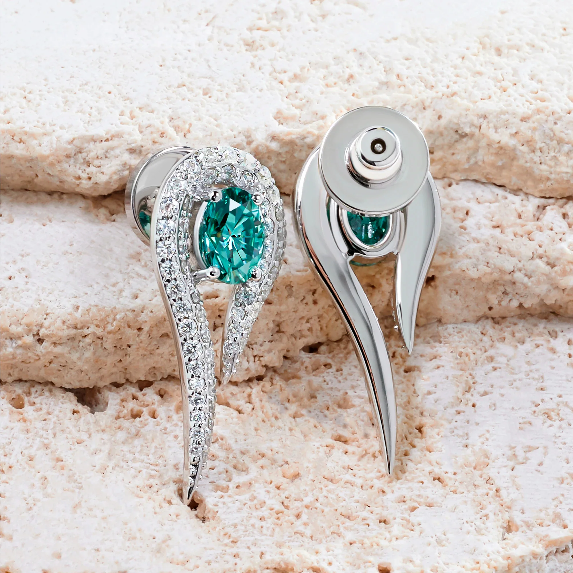 2.8CT MOISSANITE EMERALD TIDE EARRINGS IN STERLING SILVER - Image 3
