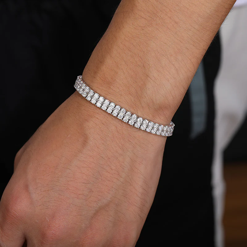 2 ROW MOISSANITE TENNIS CHAIN BRACELET IN STERLING SILVER - Image 3