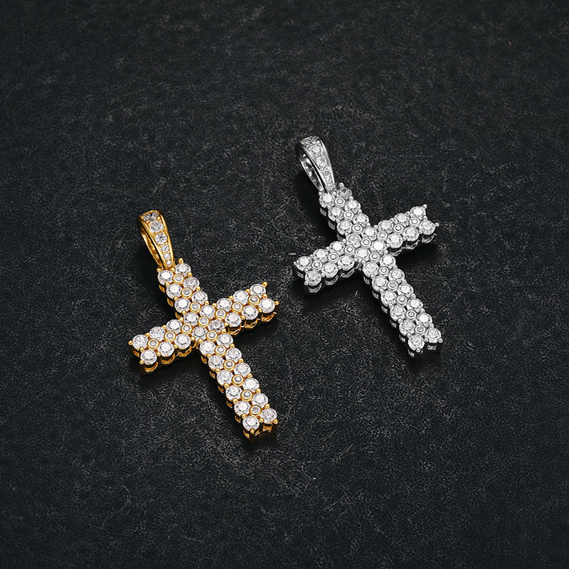 2 ROWS MOISSANITE CROSS PENDANT NECKLACE IN STERLING SILVER - Image 2