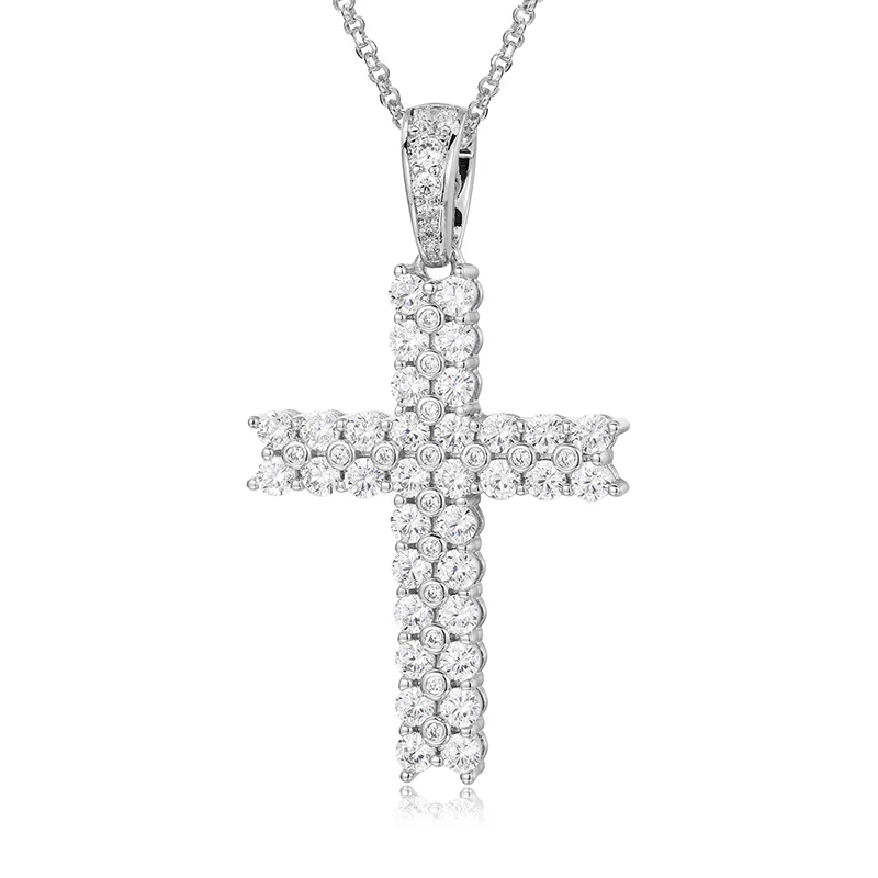 2 ROWS MOISSANITE CROSS PENDANT NECKLACE IN STERLING SILVER - Image 4