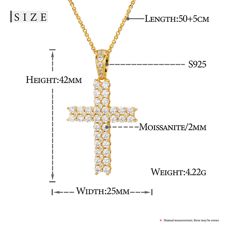 2 ROWS MOISSANITE CROSS PENDANT NECKLACE IN STERLING SILVER - Image 7