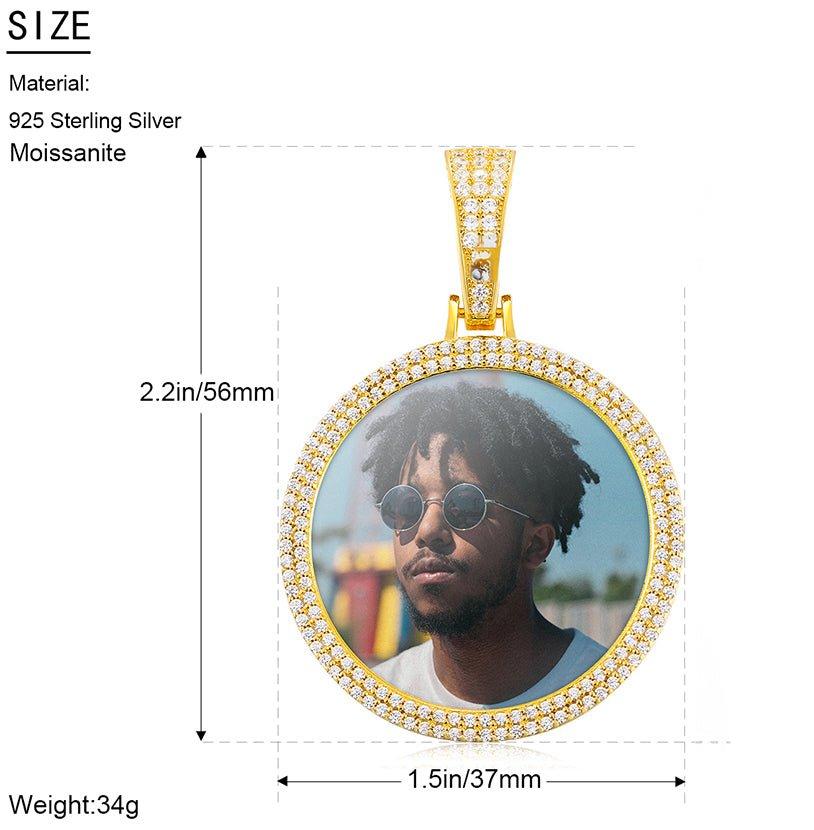 2 ROWS MOISSANITE DIAMOND ROUND CUSTOM PHOTO PENDANT IN STERLING SILVER - Image 6