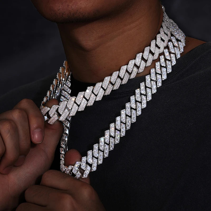 20MM 1 ROW MOISSANITE CUBAN LINK BRACELET/NECKLACE IN STERLING SILVER - Image 2