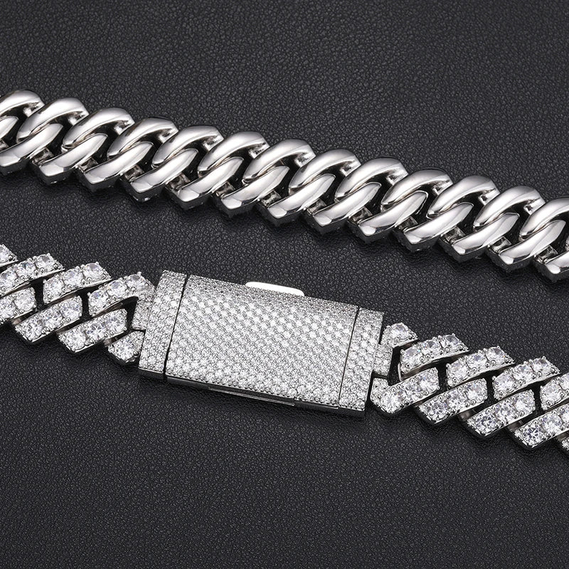 20MM 1 ROW MOISSANITE CUBAN LINK BRACELET/NECKLACE IN STERLING SILVER - Image 3
