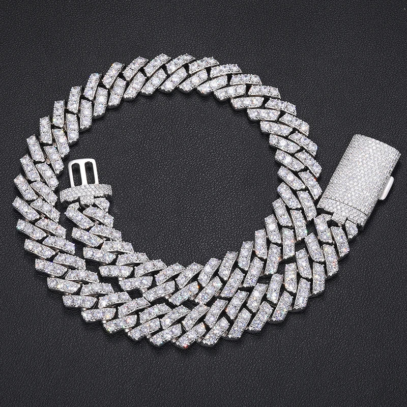 20MM 1 ROW MOISSANITE CUBAN LINK BRACELET/NECKLACE IN STERLING SILVER - Image 4
