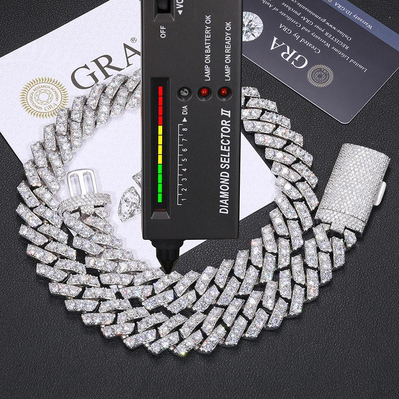 20MM 1 ROW MOISSANITE CUBAN LINK BRACELET/NECKLACE IN STERLING SILVER - Image 6