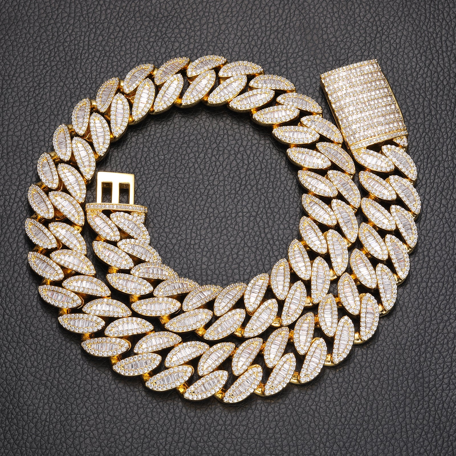 20MM BAGUETTE MOISSANITE LEAF CUBAN LINK CHAIN NECKLACE/BRACELET IN STERLING SILVER - Image 4