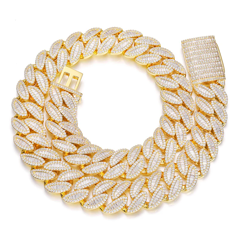 20MM BAGUETTE MOISSANITE LEAF CUBAN LINK CHAIN NECKLACE/BRACELET IN STERLING SILVER - Image 7