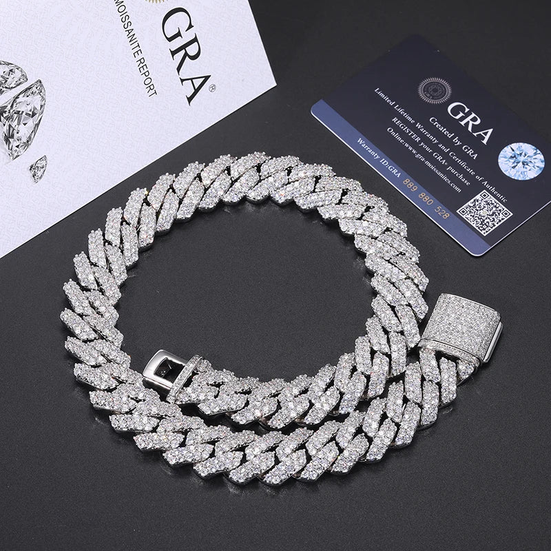 20MM DOUBLE ROW MOISSANITE CUBAN LINK NECKLACE/BRACELET IN STERLING SILVER - Image 2