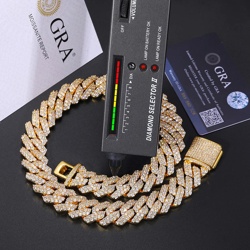 20MM DOUBLE ROW MOISSANITE CUBAN LINK NECKLACE/BRACELET IN STERLING SILVER - Image 3