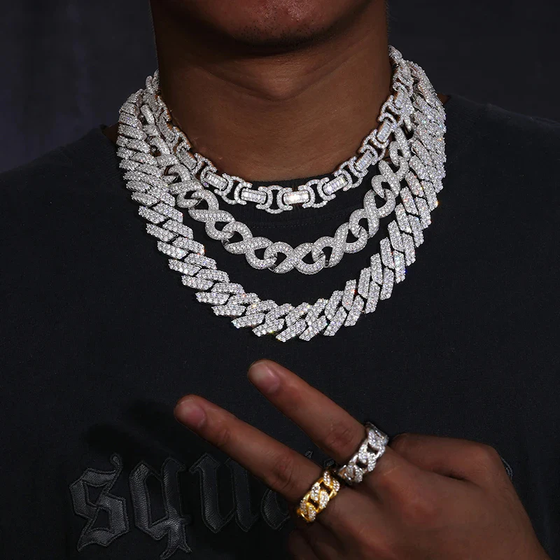 20MM DOUBLE ROW MOISSANITE CUBAN LINK NECKLACE/BRACELET IN STERLING SILVER - Image 4