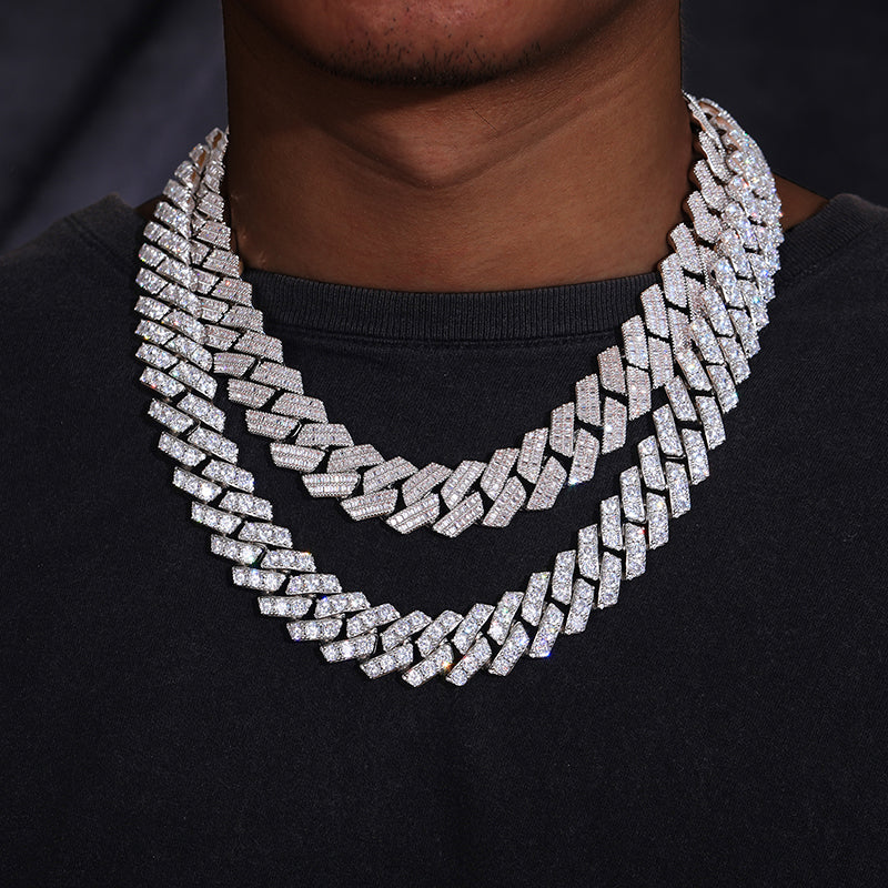 20MM MOISSANITE MIAMI CUBAN LINK CHAIN NECKLACE/BRACELET IN STERLING SILVER {STYLE 2} - Image 2