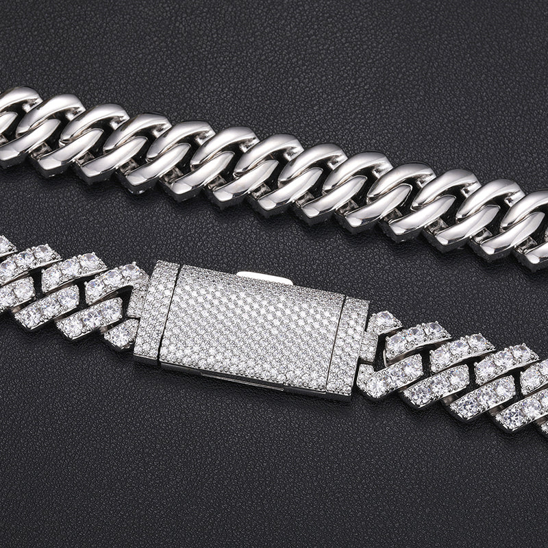 20MM MOISSANITE MIAMI CUBAN LINK CHAIN NECKLACE/BRACELET IN STERLING SILVER {STYLE 2} - Image 3