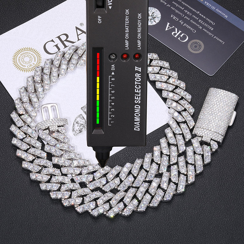 20MM MOISSANITE MIAMI CUBAN LINK CHAIN NECKLACE/BRACELET IN STERLING SILVER {STYLE 2} - Image 4