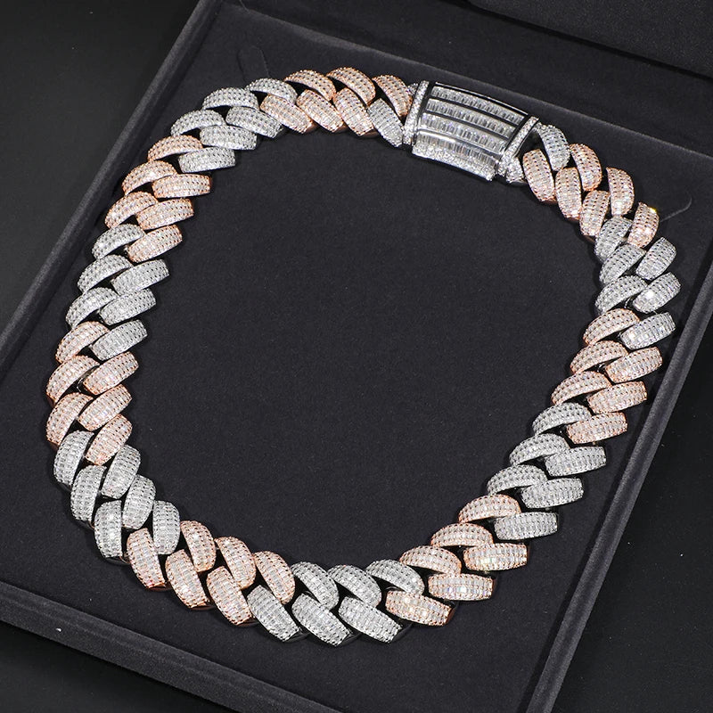 25MM TWO TONE BAGUETTE MOISSANITE CUBAN NECKLACE/BRACELET IN STERLING SILVER - Image 2