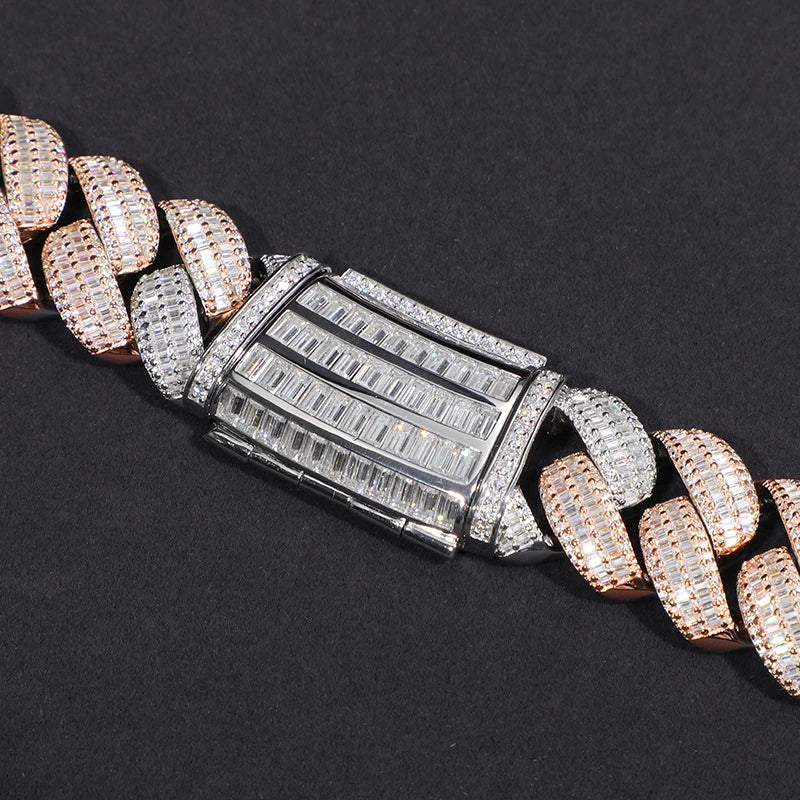 25MM TWO TONE BAGUETTE MOISSANITE CUBAN NECKLACE/BRACELET IN STERLING SILVER - Image 3