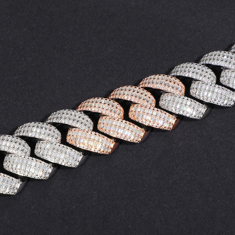 25MM TWO TONE BAGUETTE MOISSANITE CUBAN NECKLACE/BRACELET IN STERLING SILVER - Image 4
