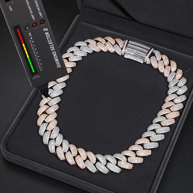 25MM TWO TONE BAGUETTE MOISSANITE CUBAN NECKLACE/BRACELET IN STERLING SILVER - Image 5