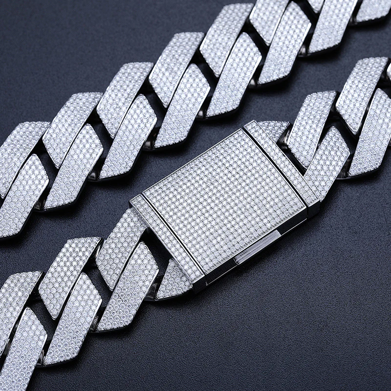 27MM MOISSANITE CUBAN LINK CHAIN NECKLACE/BRACELET IN STERLING SILVER - Image 3
