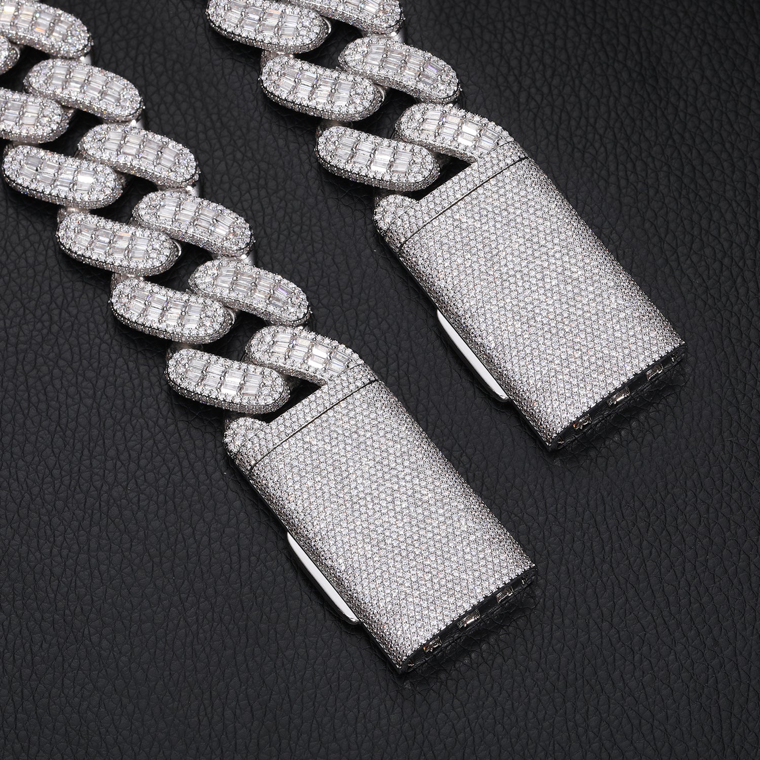 28MM BAGUETTE MOISSANITE CUBAN LINK NECKLACE OR BRACELET IN STERLING SILVER - Image 2