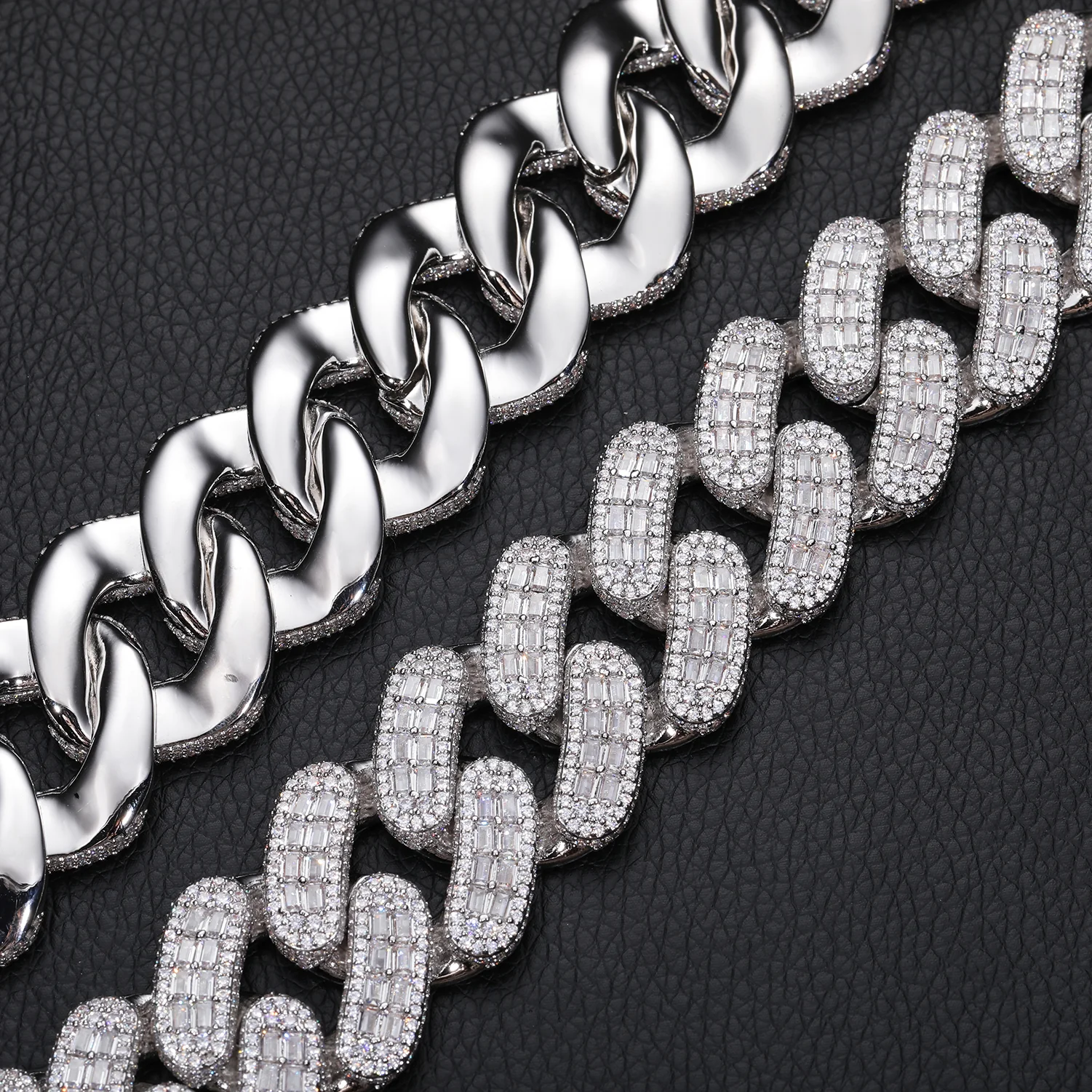 28MM BAGUETTE MOISSANITE CUBAN LINK NECKLACE OR BRACELET IN STERLING SILVER - Image 3