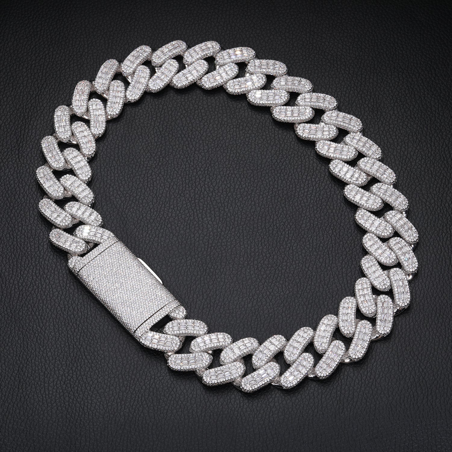 28MM BAGUETTE MOISSANITE CUBAN LINK NECKLACE OR BRACELET IN STERLING SILVER - Image 4