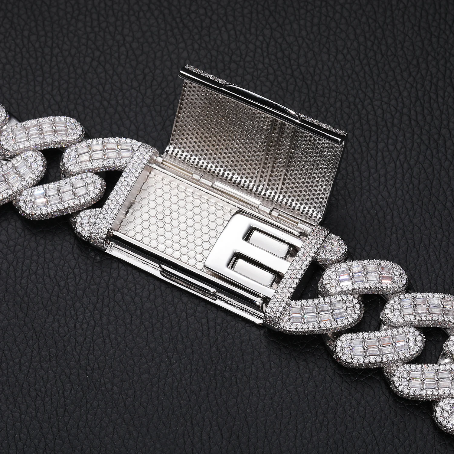 28MM BAGUETTE MOISSANITE CUBAN LINK NECKLACE OR BRACELET IN STERLING SILVER - Image 5