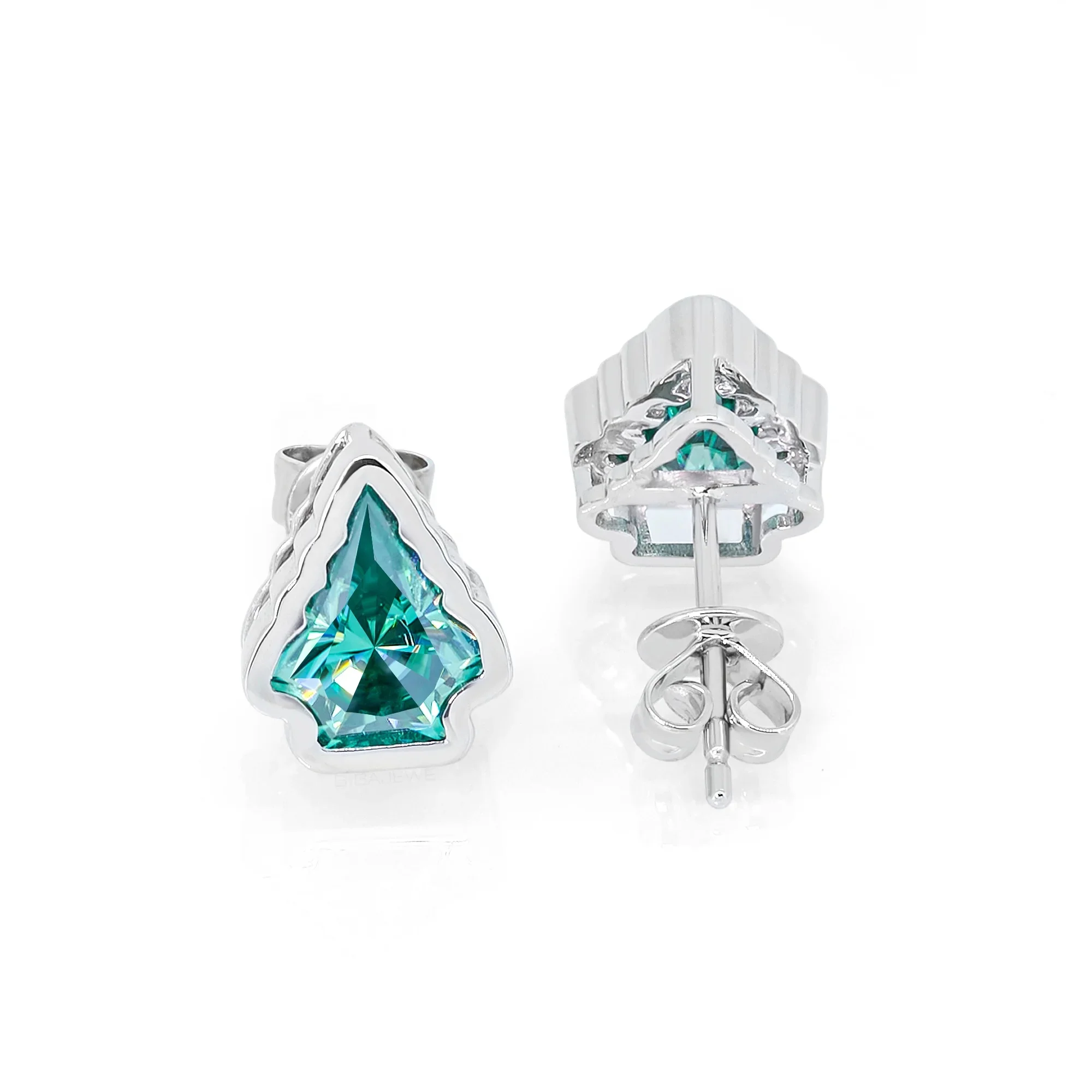 2CT CHRISTMAS TREE CUT GREEN MOISSANITE EARRING IN SOLID WHITE GOLD - Image 4