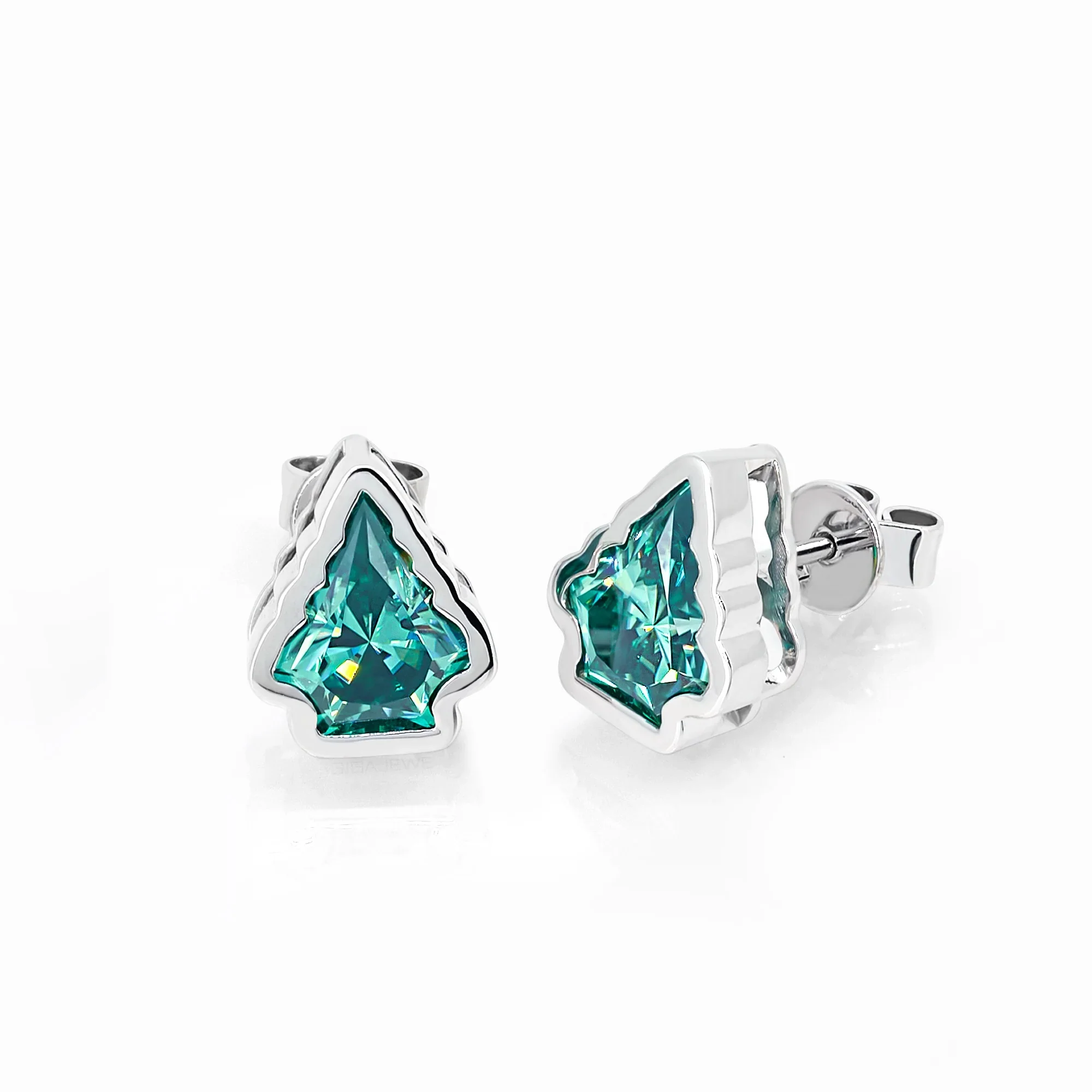 2CT CHRISTMAS TREE CUT GREEN MOISSANITE EARRING IN SOLID WHITE GOLD - Image 5