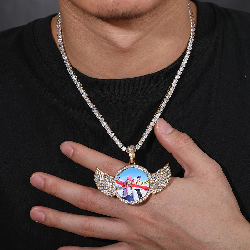 3.5CT MOISSANITE WING CUSTOM PHOTO PENDANT NECKLACE IN STERLING SILVER - Image 4