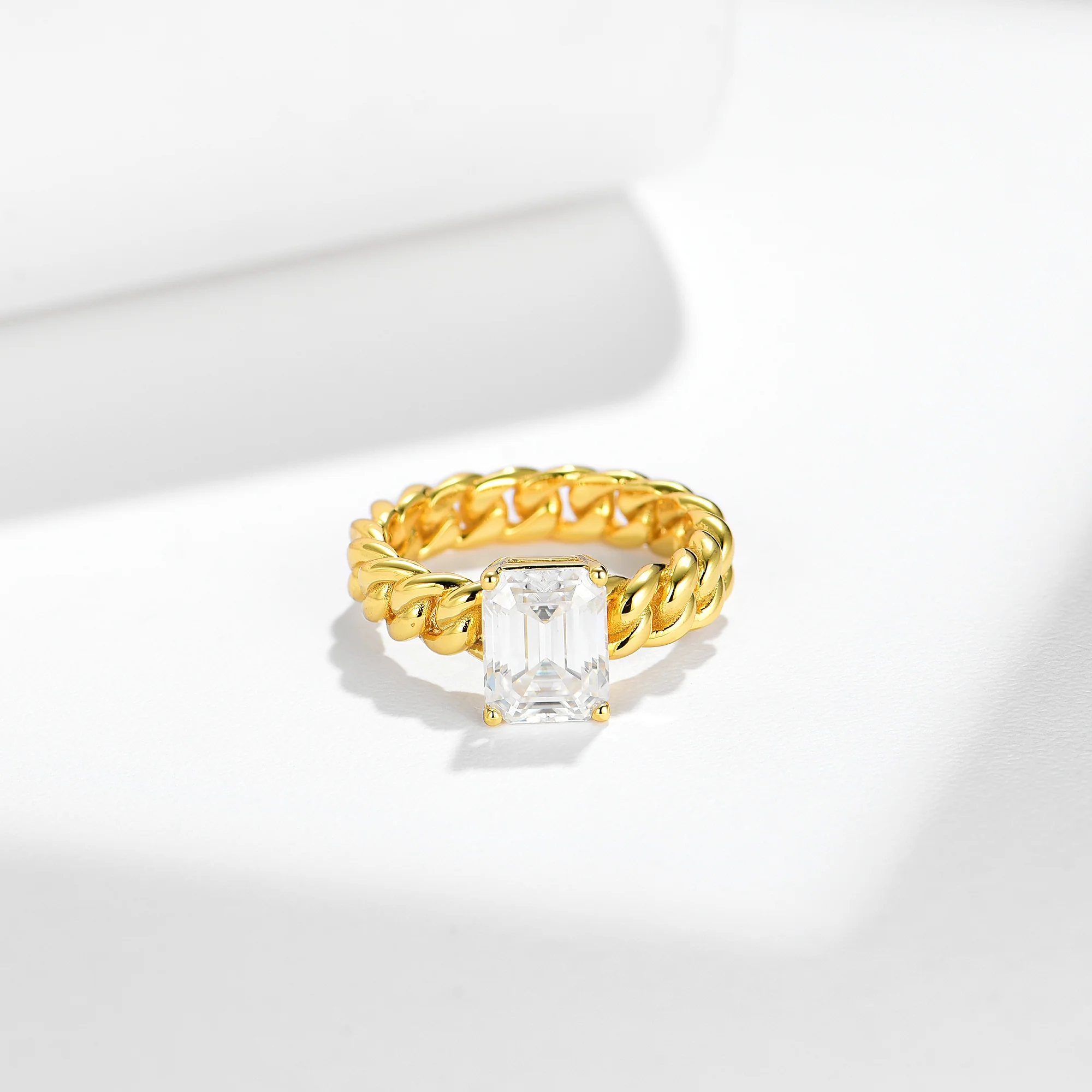 3CT ASSCHER CUT MOISSANITE BRAIDED BAND RING IN STERLING SILVER - Image 4