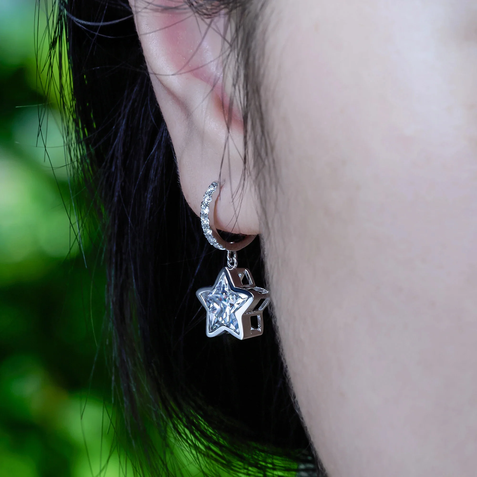 4.5CT MOISSANITE DIAMOND STAR AND MOON CUT CELESTIAL STUD EARRING IN SOLID WHITE GOLD - Image 3