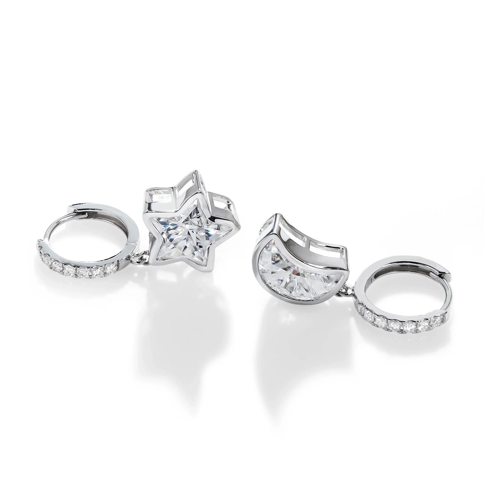 4.5CT MOISSANITE DIAMOND STAR AND MOON CUT CELESTIAL STUD EARRING IN SOLID WHITE GOLD - Image 4