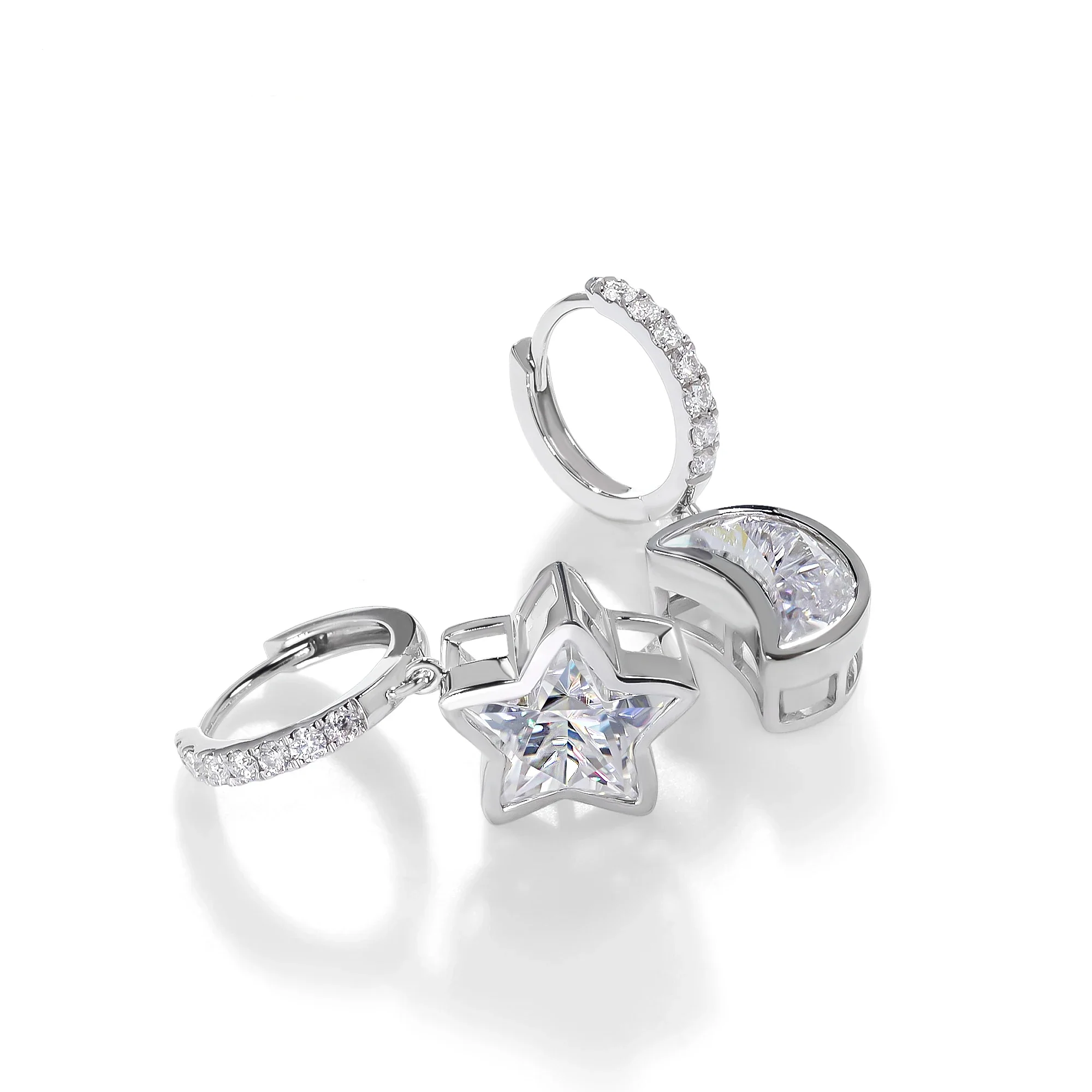 4.5CT MOISSANITE DIAMOND STAR AND MOON CUT CELESTIAL STUD EARRING IN SOLID WHITE GOLD - Image 5