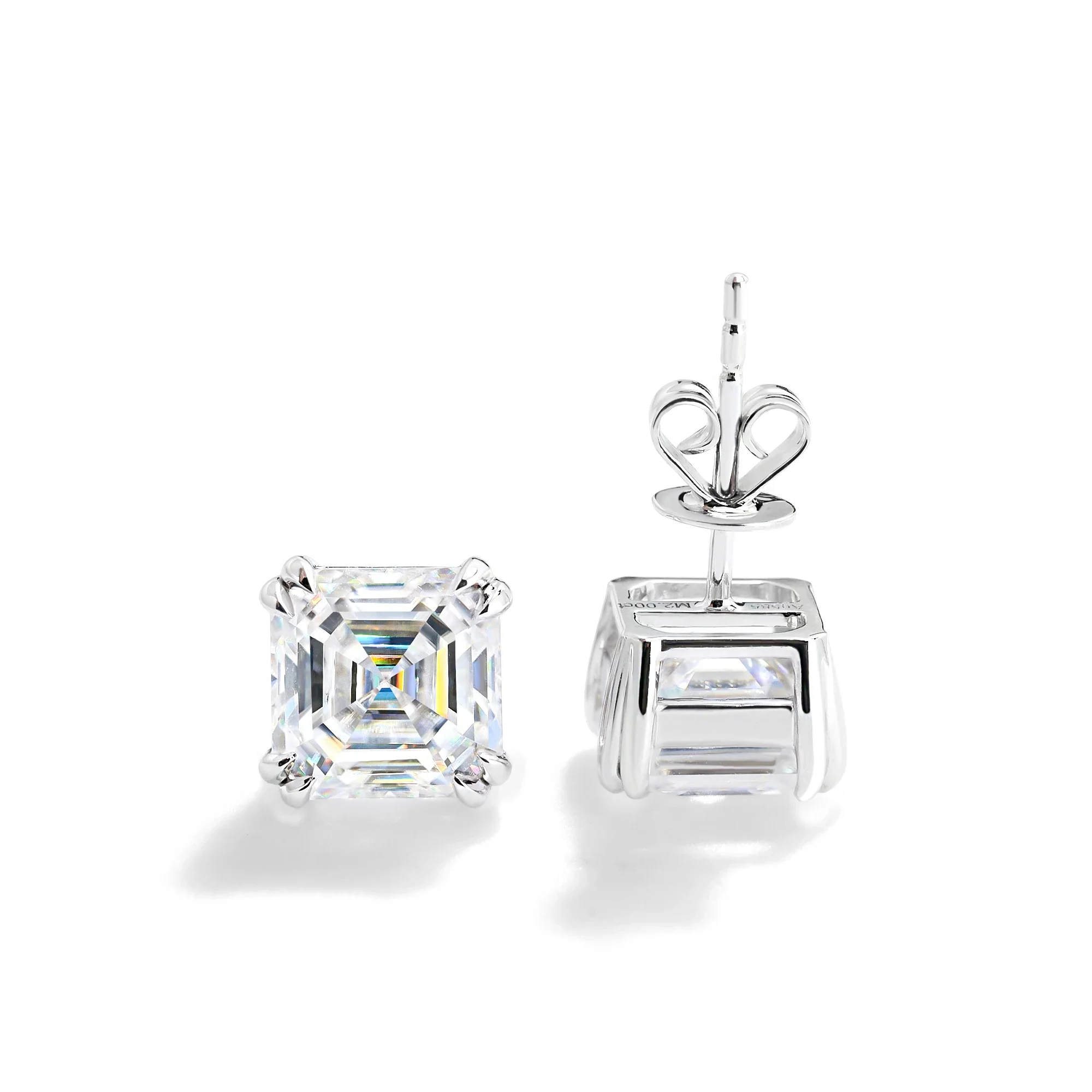 4CT ASSCHER CUT MOISSANITE STUD EARRINGS IN SOLID WHITE GOLD - Image 3