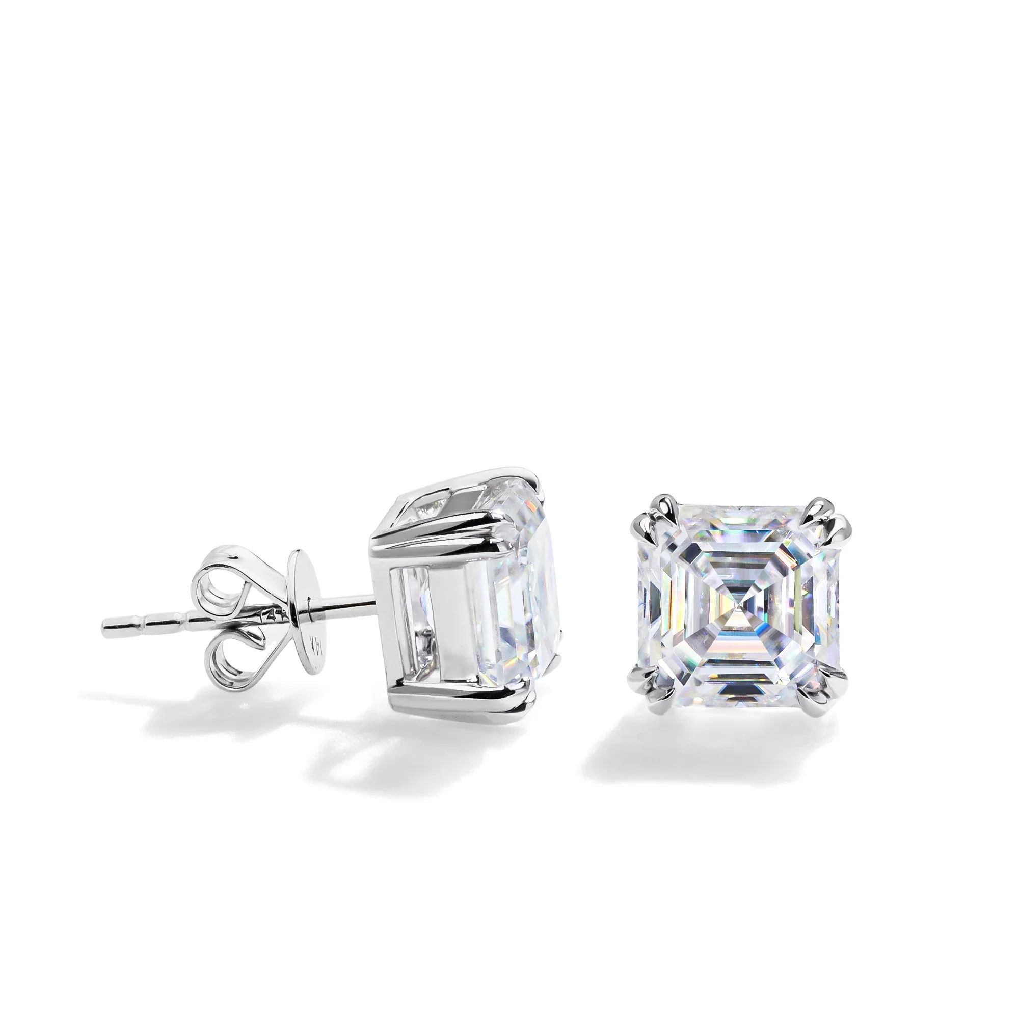 4CT ASSCHER CUT MOISSANITE STUD EARRINGS IN SOLID WHITE GOLD - Image 4