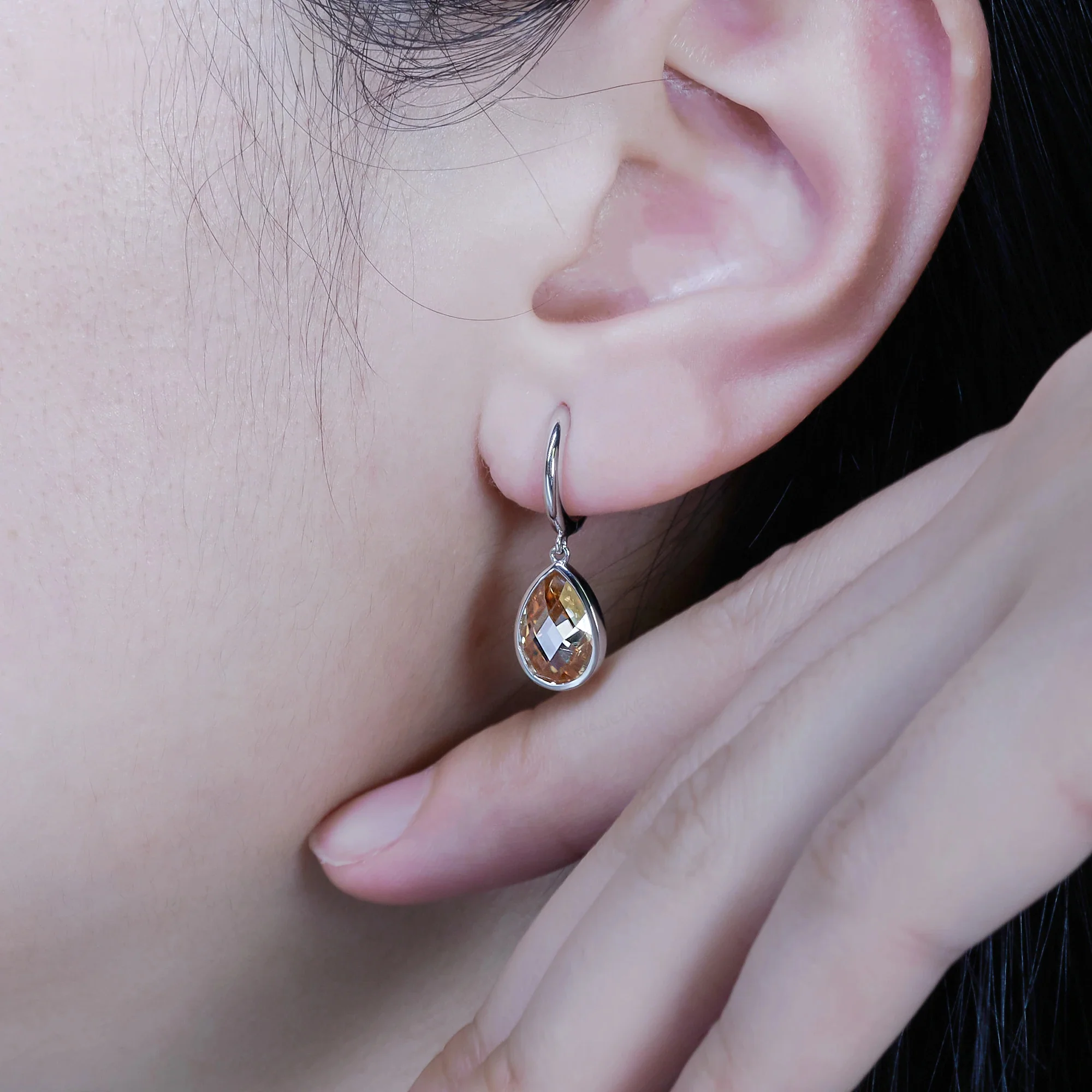 4CT CHAMPAGNE PEAR CUT MOISSANITE DROP EARRINGS IN SOLID GOLD - Image 3