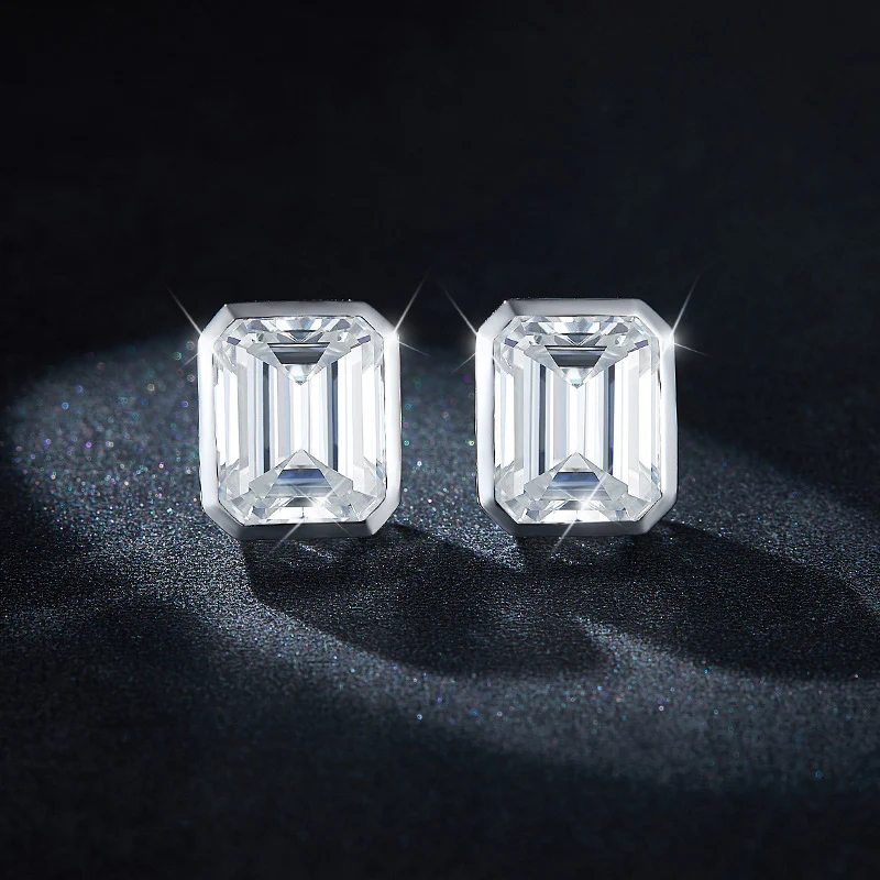 4CT EMERALD CUT MOISSANITE DIAMOND STUD EARRINGS IN STERLING SILVER - Image 3