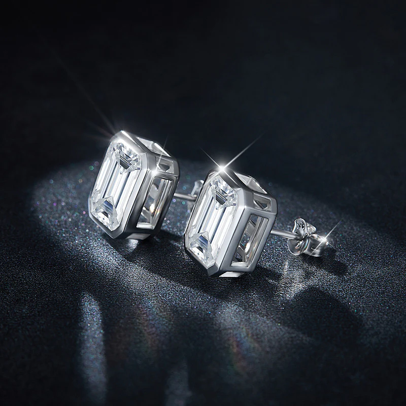 4CT EMERALD CUT MOISSANITE DIAMOND STUD EARRINGS IN STERLING SILVER - Image 4